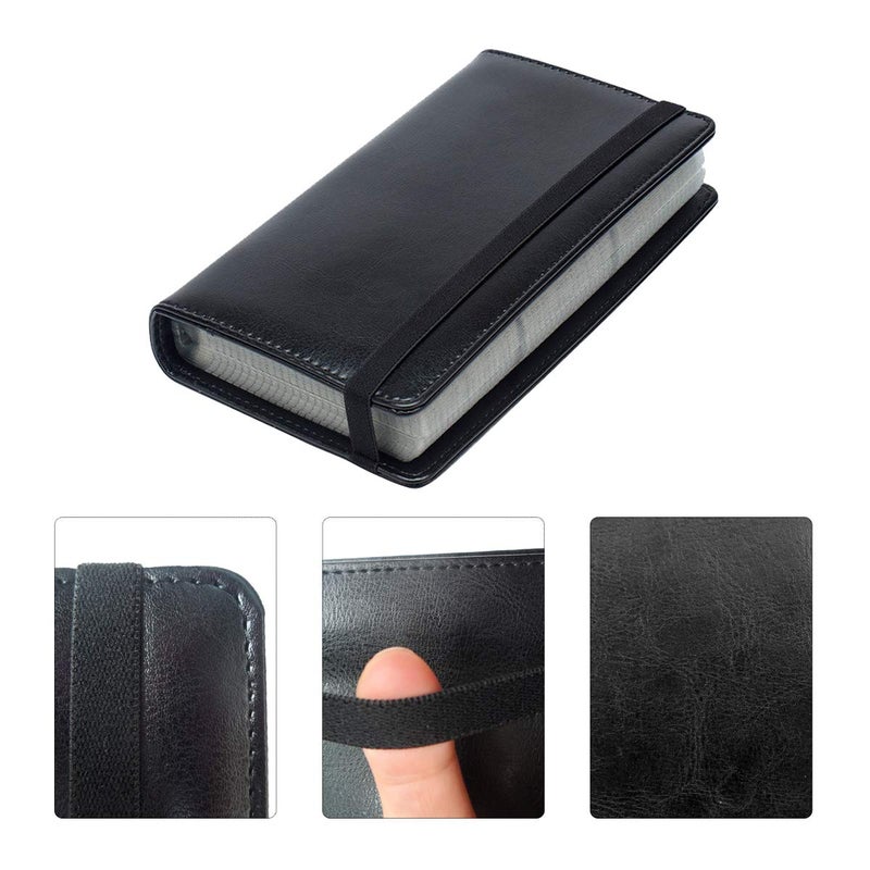 Enyuwlcm PU Leather Business Card Book Organizer Journal Name Card Book Holder with Elastic Closure Hold 240 Cards Black - Image 2